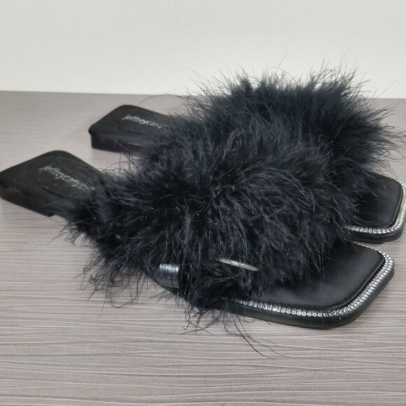 Jeffrey Campbell Acelynn Faux Fur Slides, Black, Women’s Size 9 M - Picture 1 of 6